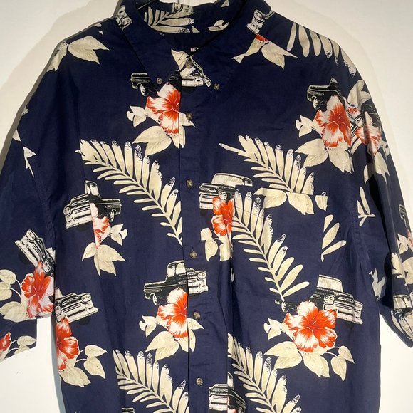 Vintage Puritan Hawaiian Shirt Mens Blue Large Nautical Yachts Boats
